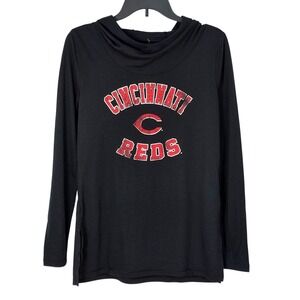 NEW Cincinnati Reds Hooded Long Sleeve Shirt Womens Small Black Campus Lifestyle